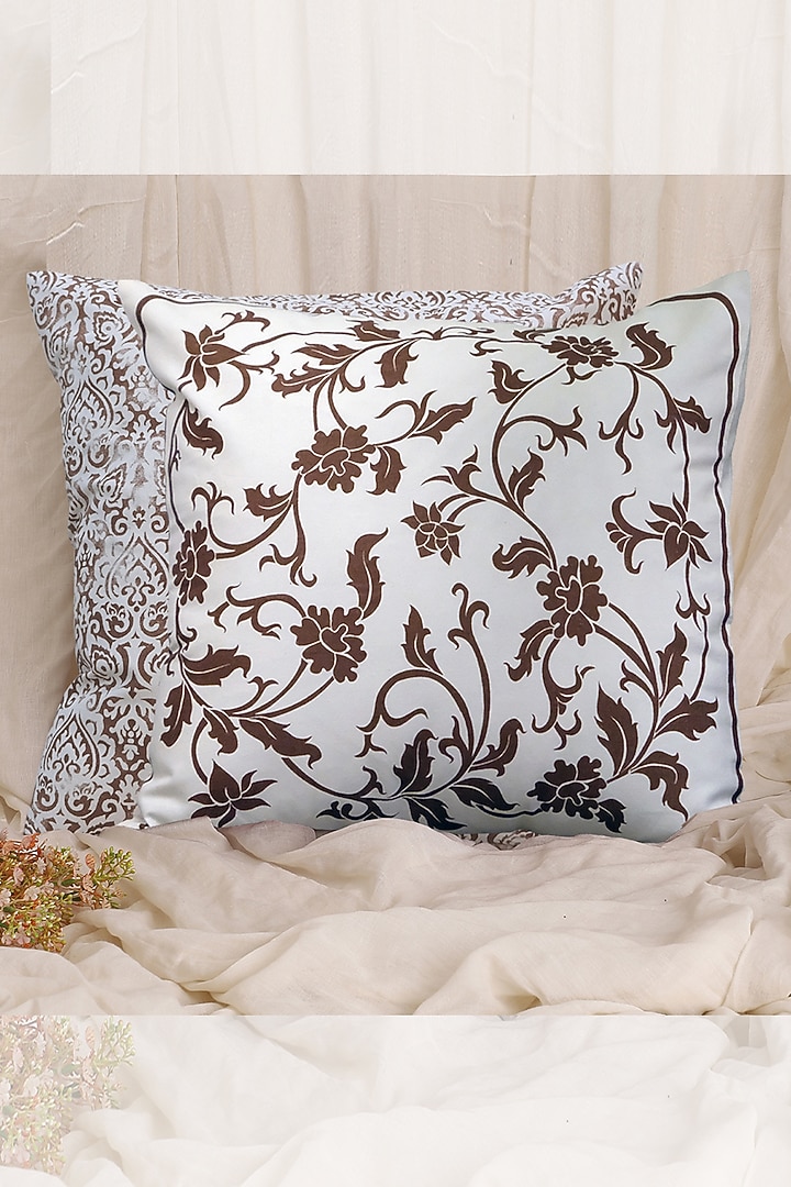 Cream & Brown Printed Cushion Covers (Set of 2) by Design Gaatha at Pernia's Pop Up Shop