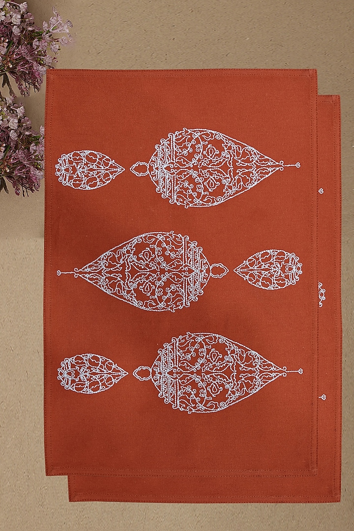 Burnt Orange Embroidered Cotton Table Mat  by Design Gaatha