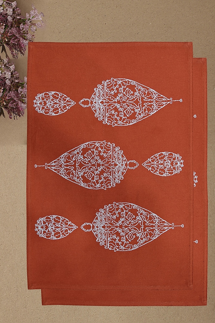 Burnt Orange Embroidered Cotton Table Mat  by Design Gaatha at Pernia's Pop Up Shop