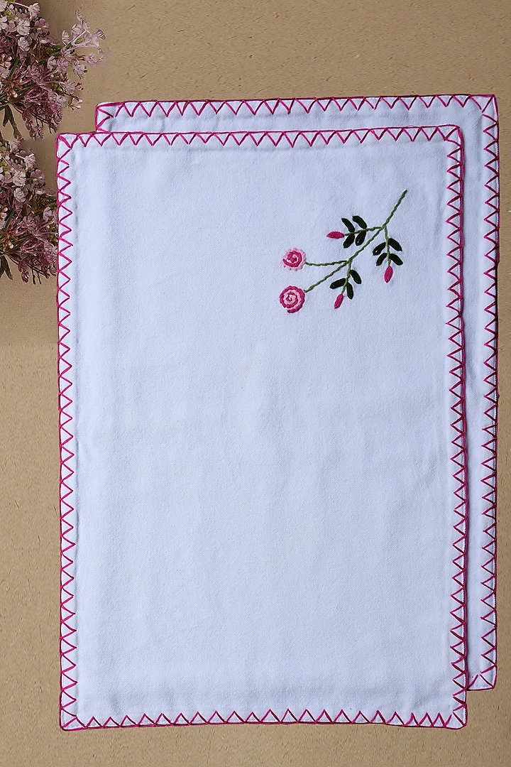 Ivory Hand Embroidered Cotton Table Mat  by Design Gaatha at Pernia's Pop Up Shop