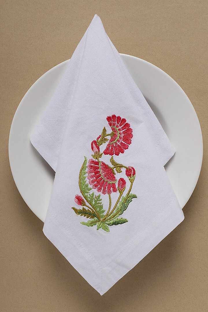 Cream Hand Embroidered Table Napkins (Set of 4) by Design Gaatha at Pernia's Pop Up Shop