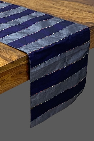 Grey Navy Stripe Taffeta Table Runner by Design Gaatha