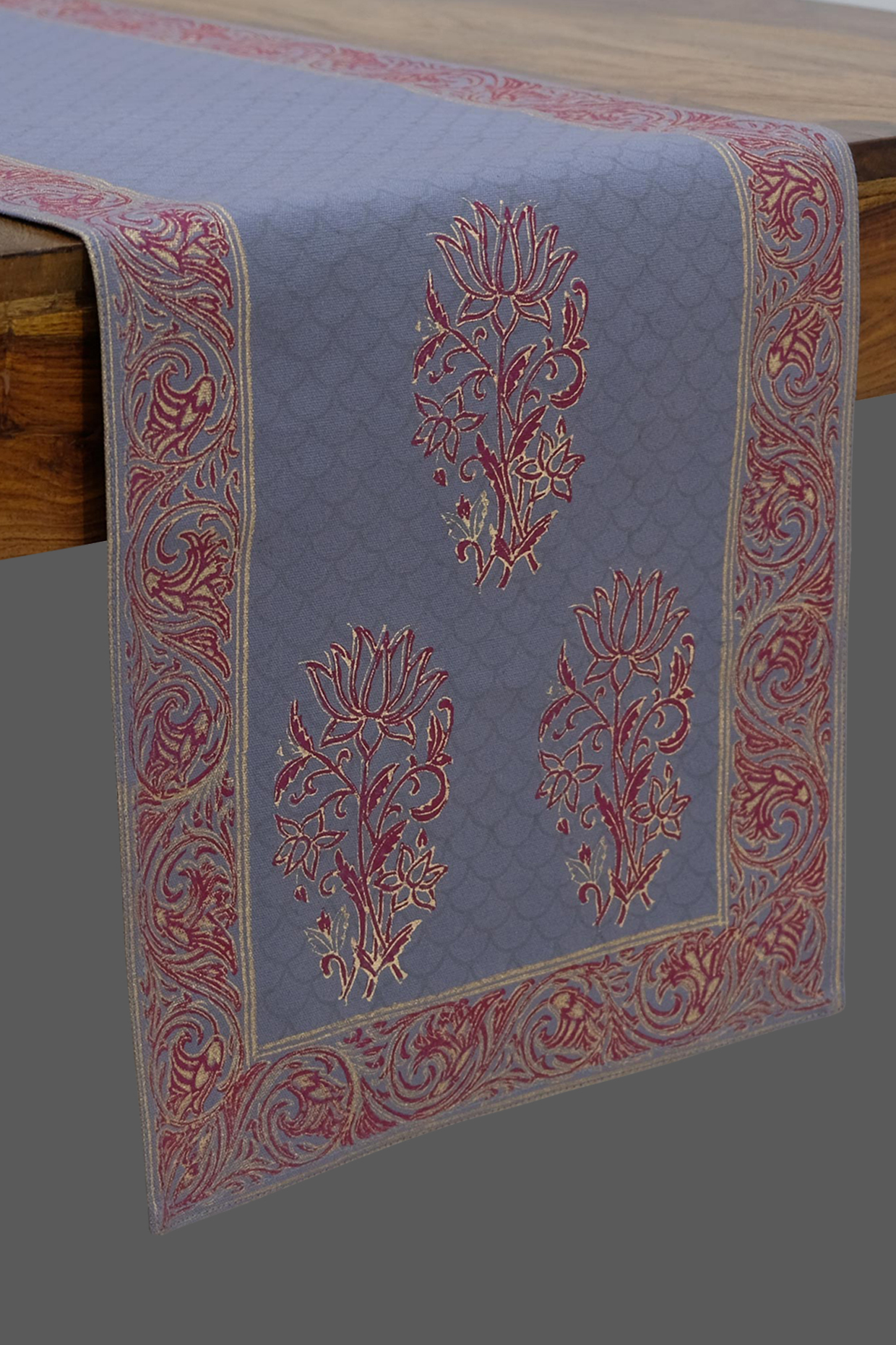 Light Grey Hand Block Printed Table Runner by Design Gaatha at Pernia's Pop Up Shop