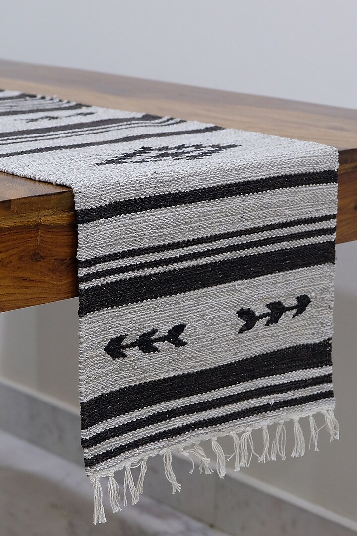 Camel & Coffee Handloom Cotton Table Runner by Design Gaatha