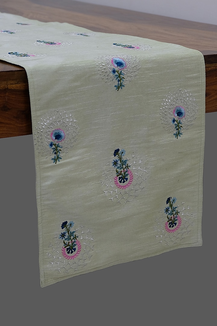 Fennel Green Embroidered Table Runner by Design Gaatha at Pernia's Pop Up Shop