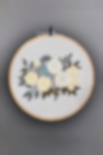 Cream Floral Hand Embroidered Hoop Wall Hanging by Design Gaatha at Pernia's Pop Up Shop