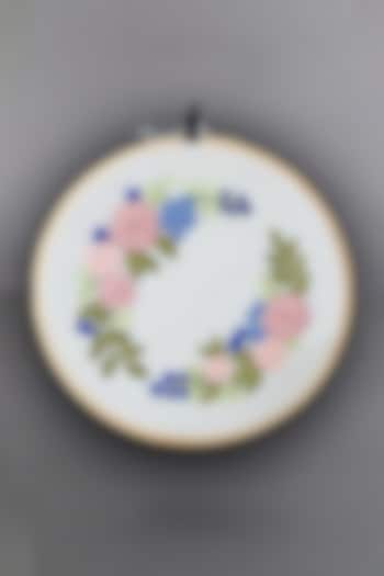 Cream Floral Hand Embroidered Hoop Wall Hanging by Design Gaatha at Pernia's Pop Up Shop