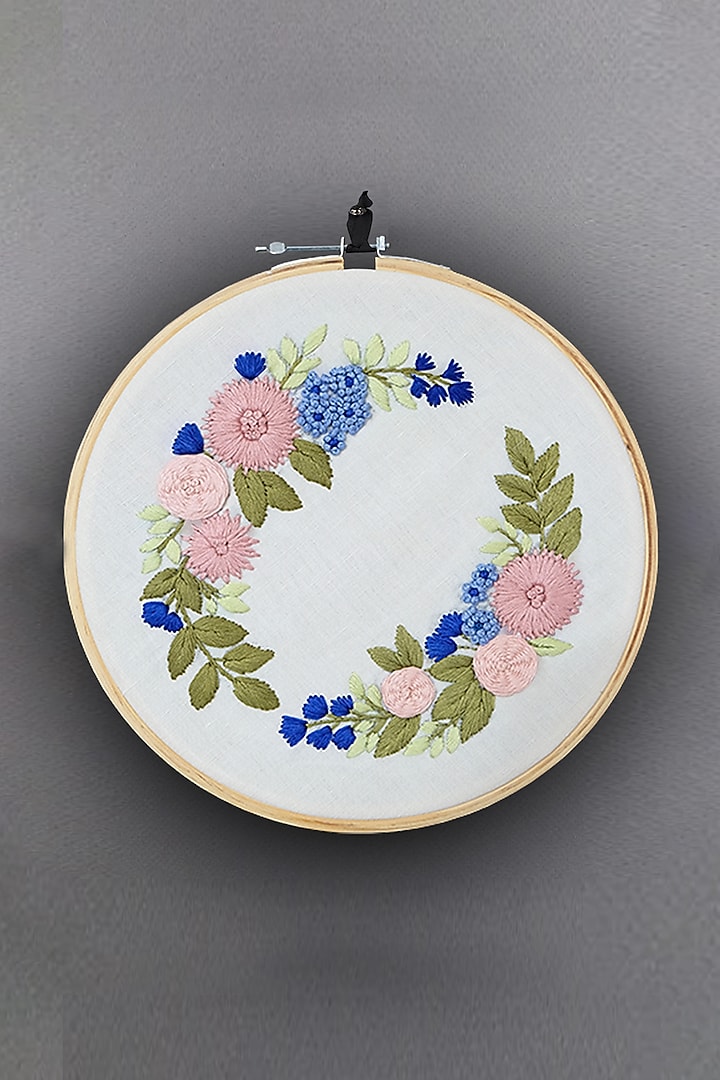 Cream Floral Hand Embroidered Hoop Wall Hanging by Design Gaatha at Pernia's Pop Up Shop