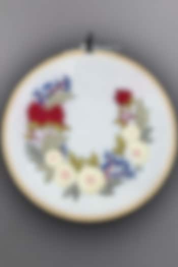 Cream Floral Hand Embroidered Hoop Wall Hanging by Design Gaatha at Pernia's Pop Up Shop