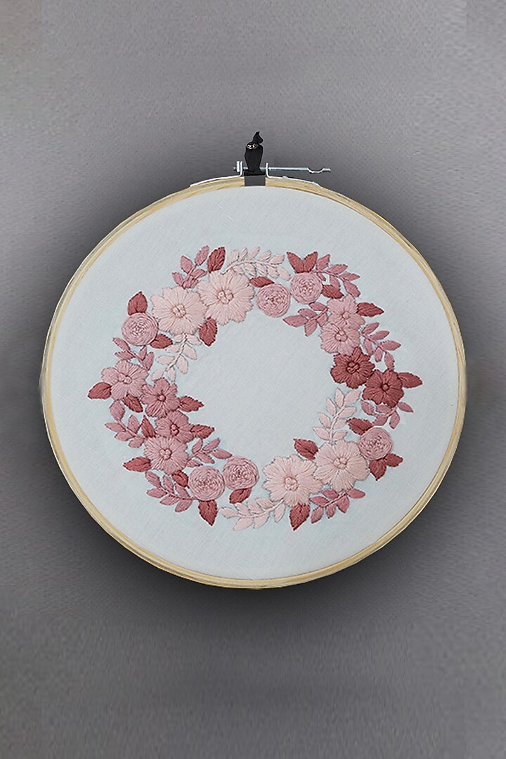 Cream Floral Hand Embroidered Hoop Wall Hanging by Design Gaatha at Pernia's Pop Up Shop