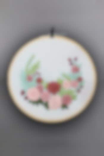 Cream Floral Hand Embroidered Hoop Wall Hanging by Design Gaatha at Pernia's Pop Up Shop