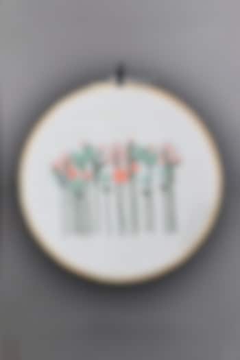 Cream Floral Hand Embroidered Hoop Wall Hanging by Design Gaatha at Pernia's Pop Up Shop