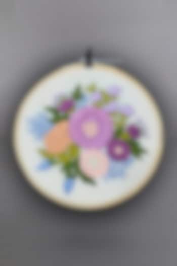 Cream Floral Hand Embroidered Hoop Wall Hanging by Design Gaatha at Pernia's Pop Up Shop