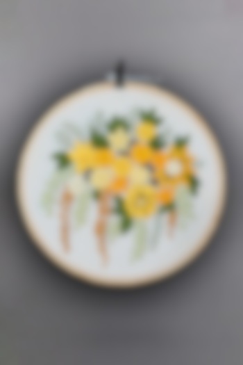 Cream Floral Hand Embroidered Hoop Wall Hanging by Design Gaatha at Pernia's Pop Up Shop