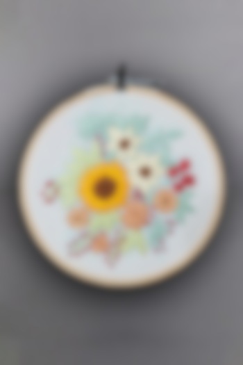 Cream Floral Hand Embroidered Hoop Wall Hanging by Design Gaatha at Pernia's Pop Up Shop
