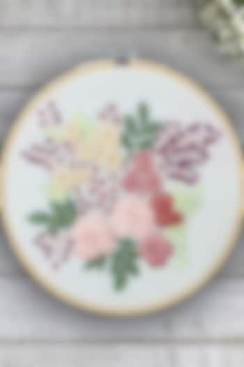 Cream Floral Hand Embroidered Hoop Wall Hanging by Design Gaatha at Pernia's Pop Up Shop