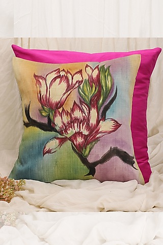 Pink & Multi-Colored Hand Painted Cushion Covers (Set of 2) by Design Gaatha
