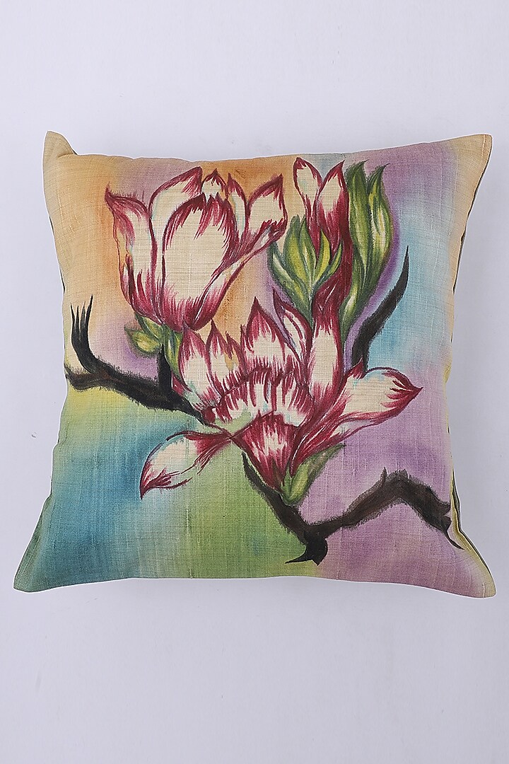 Pink & Multi-Colored Hand Painted Cushion Covers (Set of 2) by Design Gaatha at Pernia's Pop Up Shop