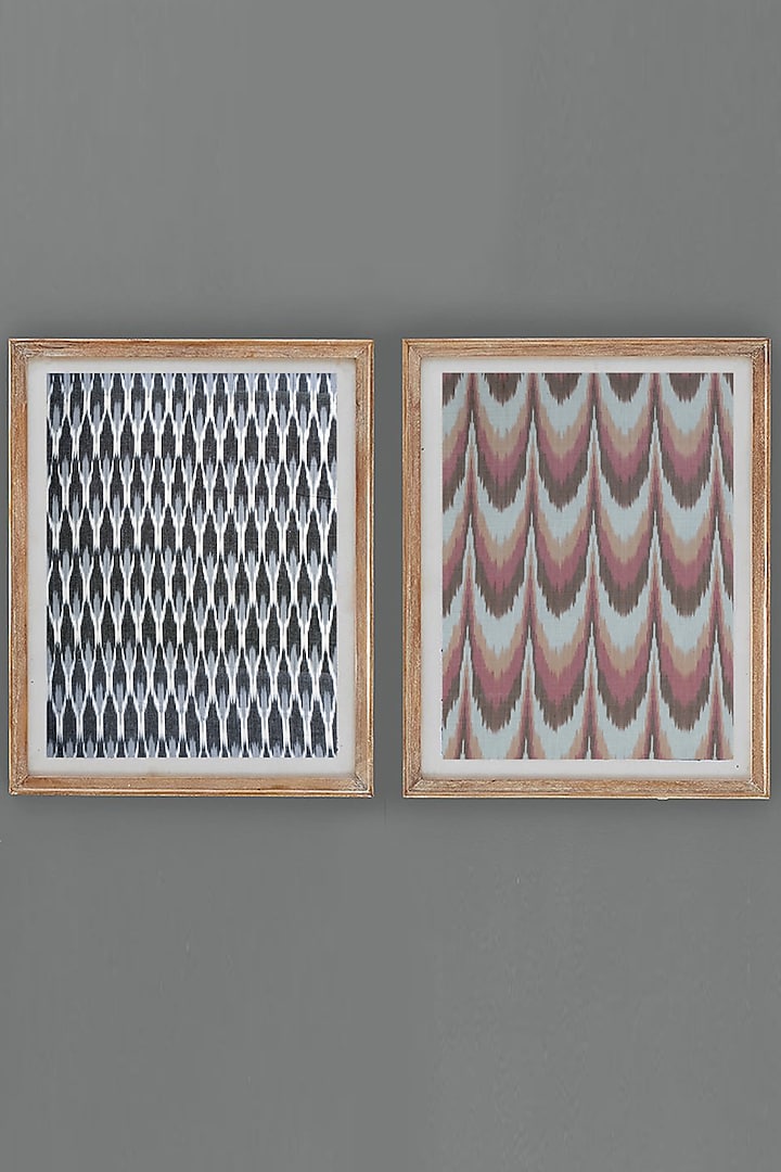Grey & Pink Ikat Handloom Textile Wall Art (Set of 2) by Design Gaatha