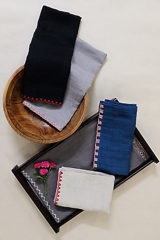 Assorted Colour Linen Hand Embroidered Kitchen Napkins (Set of 5) by Design Gaatha