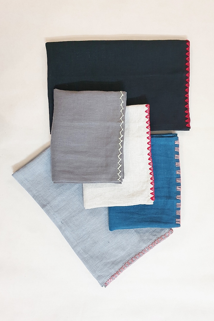 Assorted Colour Linen Hand Embroidered Kitchen Napkins (Set of 5) by Design Gaatha at Pernia's Pop Up Shop