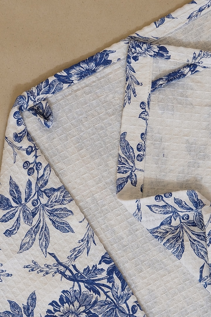 Cream & Blue Floral Printed Bath Linen (Set Of 4) by Design Gaatha at Pernia's Pop Up Shop