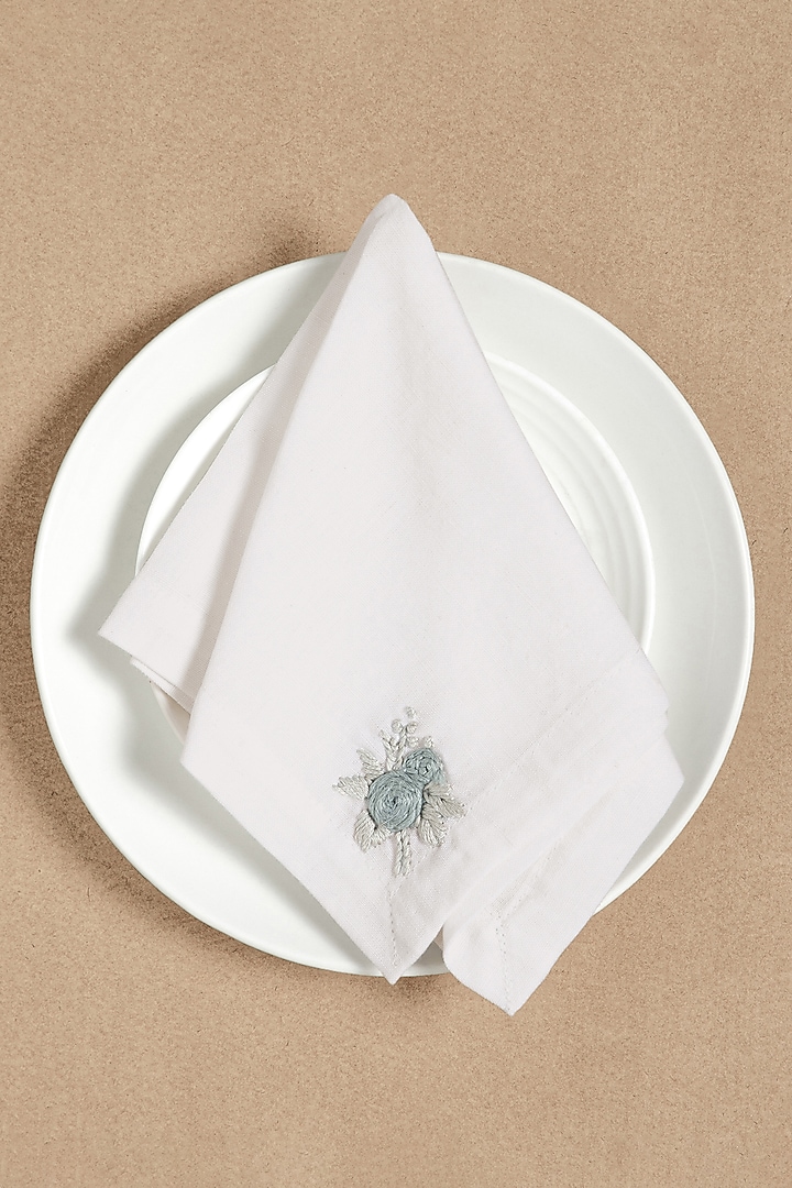Cream & Grey Cotton Linen Hand Embroidered Cocktail Napkin Set by Design Gaatha at Pernia's Pop Up Shop