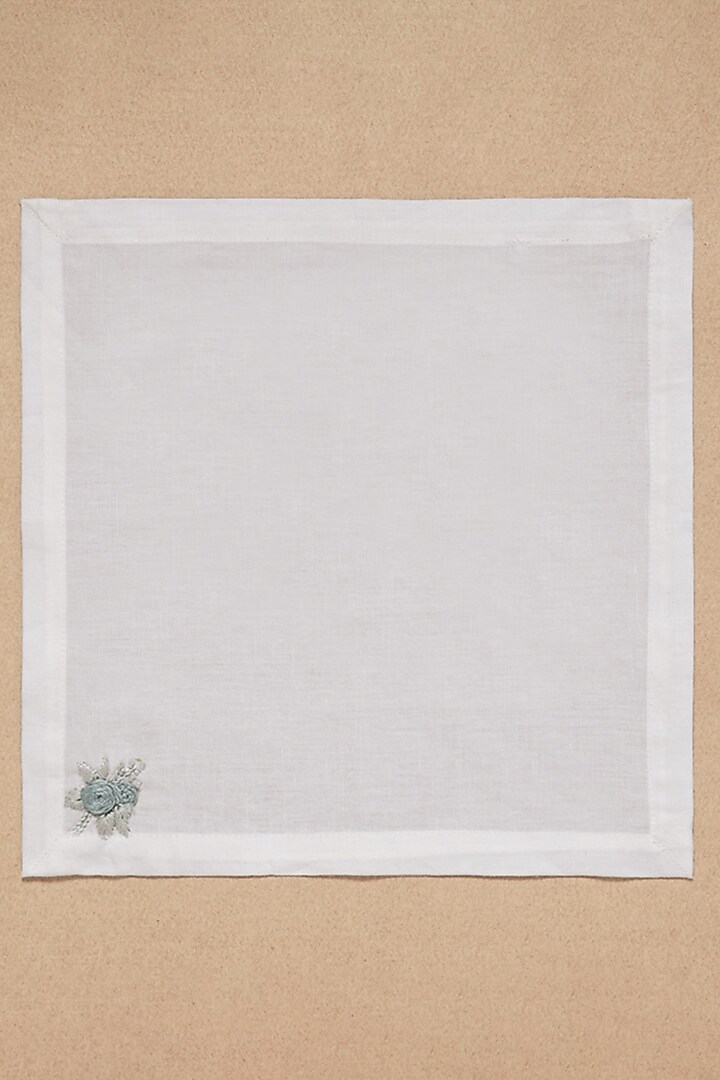 Cream & Grey Cotton Linen Hand Embroidered Cocktail Napkin Set by Design Gaatha at Pernia's Pop Up Shop