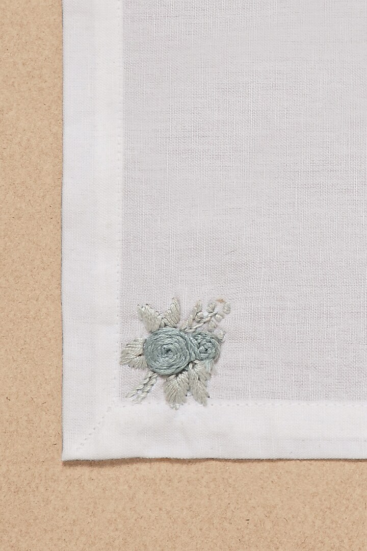 Cream & Grey Cotton Linen Hand Embroidered Cocktail Napkin Set by Design Gaatha at Pernia's Pop Up Shop