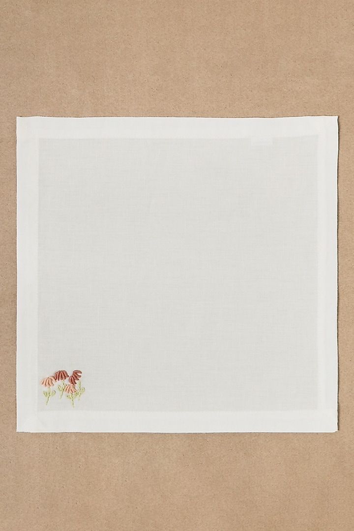 Cream & Pink Cotton Linen Hand Embroidered Cocktail Napkin Set by Design Gaatha at Pernia's Pop Up Shop