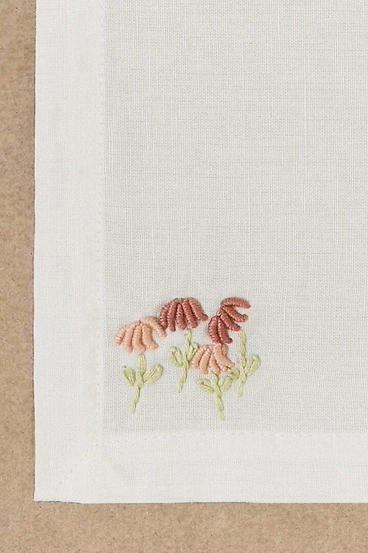 Cream & Pink Cotton Linen Hand Embroidered Cocktail Napkin Set by Design Gaatha at Pernia's Pop Up Shop