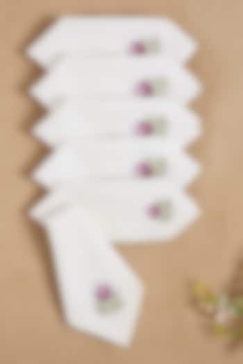 Cream Cotton Linen Hand Embroidered Cocktail Napkin Set by Design Gaatha