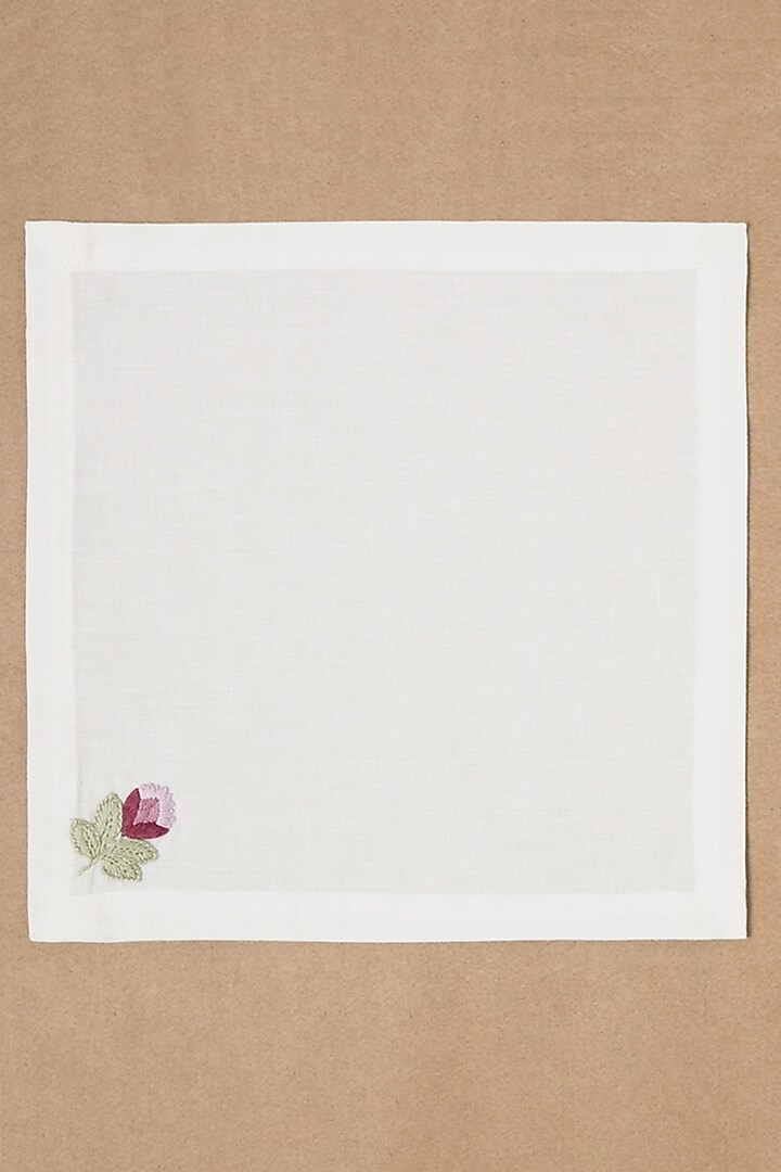 Cream Cotton Linen Hand Embroidered Cocktail Napkin Set by Design Gaatha at Pernia's Pop Up Shop