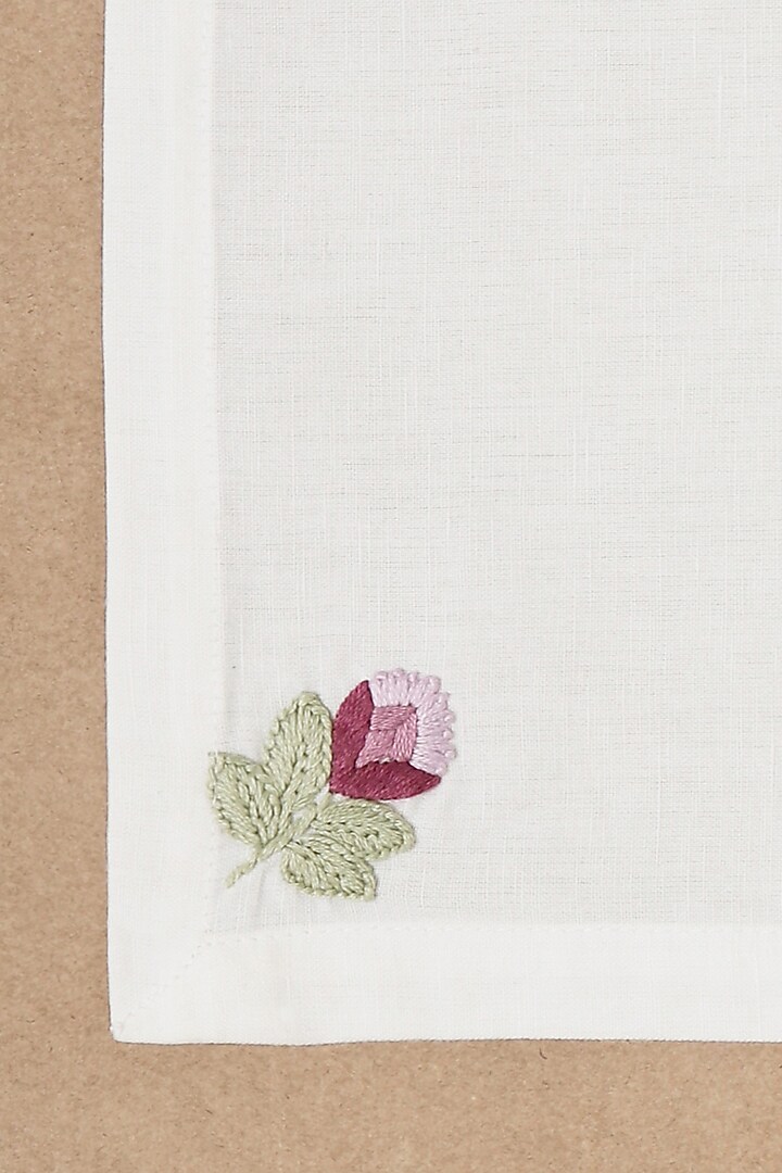 Cream Cotton Linen Hand Embroidered Cocktail Napkin Set by Design Gaatha at Pernia's Pop Up Shop