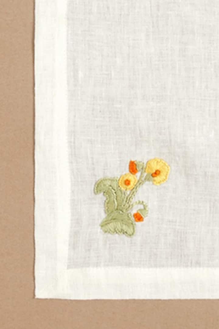 Cream Linen Floral Hand Embroidered Dinner Napkin Set by Design Gaatha at Pernia's Pop Up Shop