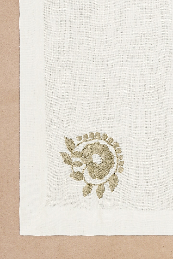 Cream Linen Floral Hand Embroidered Dinner Napkin Set by Design Gaatha at Pernia's Pop Up Shop
