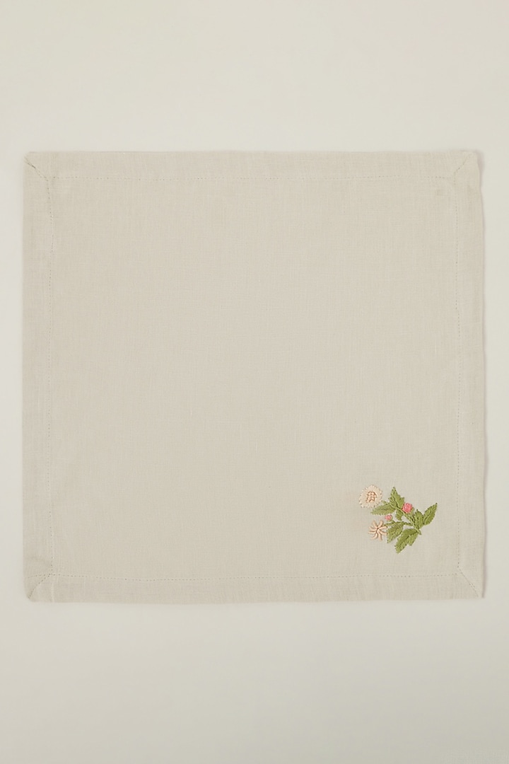 Grey Linen Floral Hand Embroidered Dinner Napkin Set by Design Gaatha at Pernia's Pop Up Shop