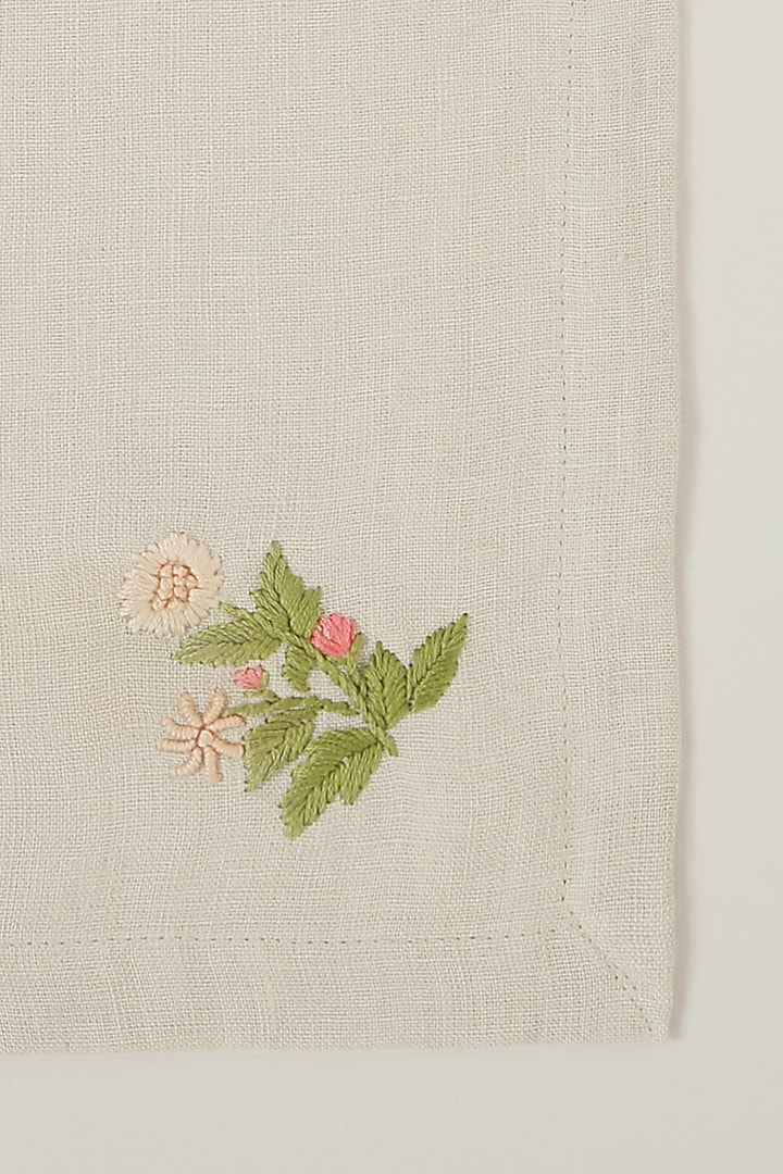 Grey Linen Floral Hand Embroidered Dinner Napkin Set by Design Gaatha at Pernia's Pop Up Shop