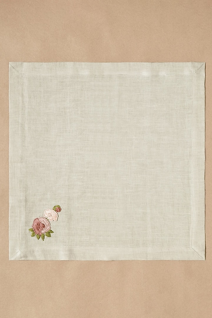 Grey Linen Floral Hand Embroidered Dinner Napkin Set by Design Gaatha at Pernia's Pop Up Shop