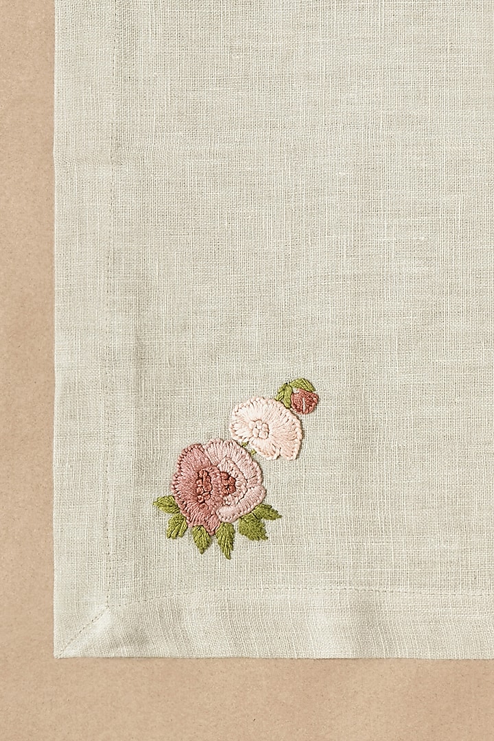 Grey Linen Floral Hand Embroidered Dinner Napkin Set by Design Gaatha at Pernia's Pop Up Shop