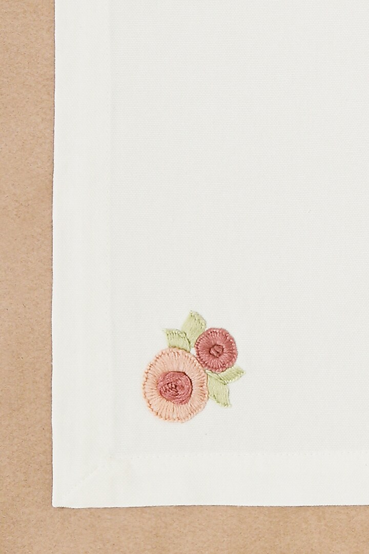 Cream Pure Cotton Floral Hand Embroidered Dinner Napkin Set by Design Gaatha at Pernia's Pop Up Shop