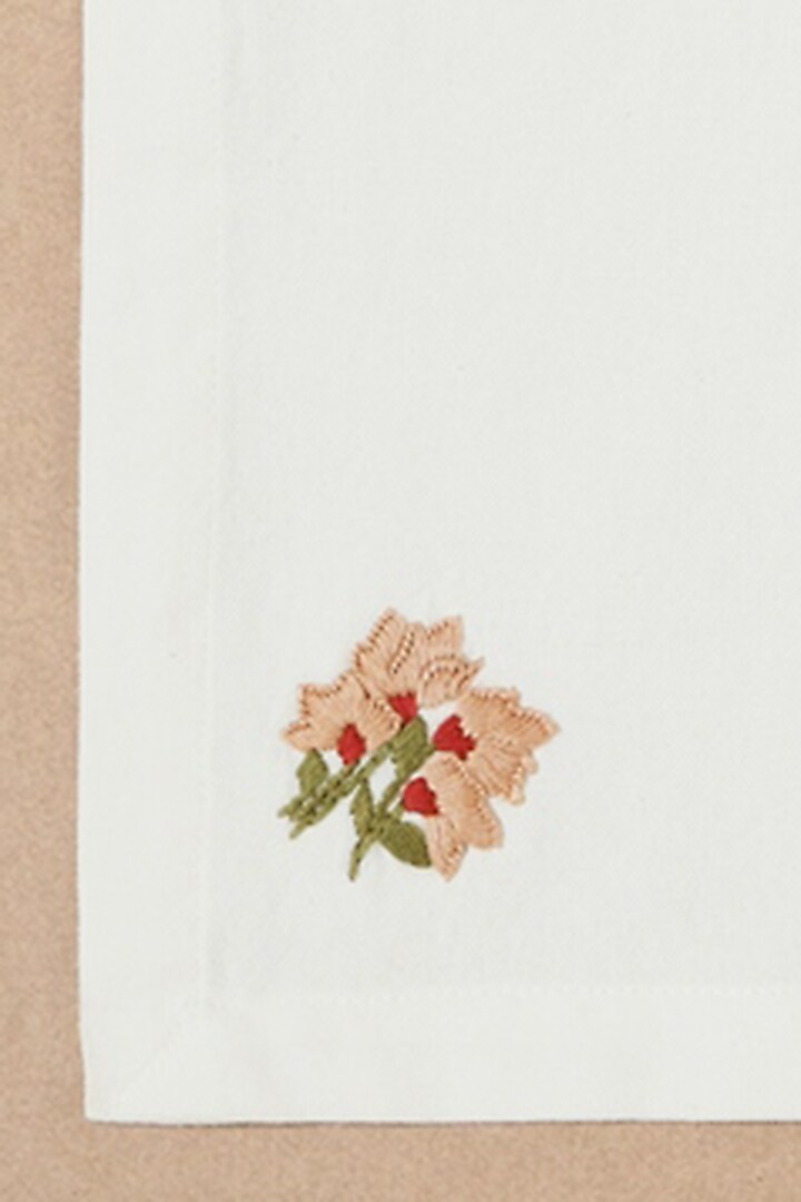 Cream Pure Cotton Floral Hand Embroidered Dinner Napkin Set by Design Gaatha at Pernia's Pop Up Shop