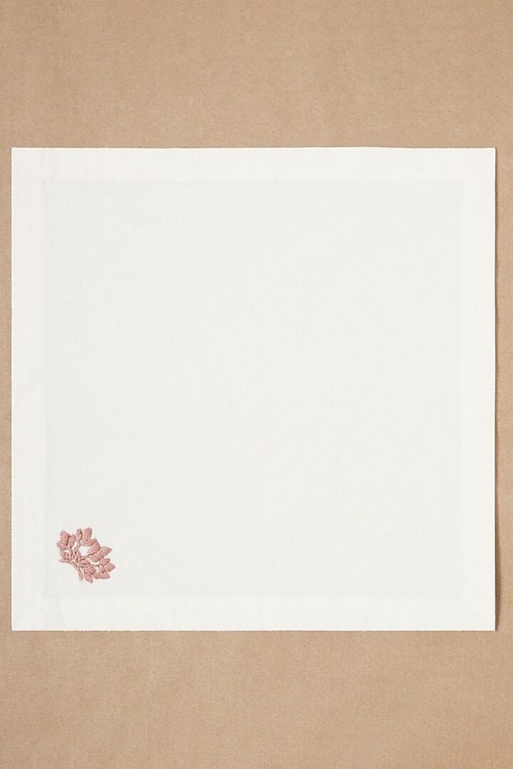 Cream Pure Cotton Floral Hand Embroidered Dinner Napkin Set by Design Gaatha at Pernia's Pop Up Shop