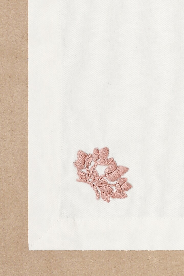 Cream Pure Cotton Floral Hand Embroidered Dinner Napkin Set by Design Gaatha at Pernia's Pop Up Shop