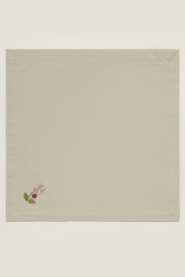 Beige Pure Cotton Floral Hand Embroidered Dinner Napkin Set by Design Gaatha at Pernia's Pop Up Shop