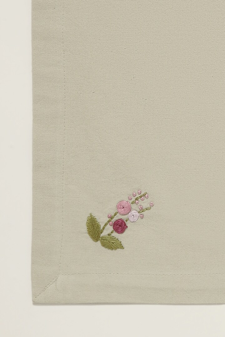 Beige Pure Cotton Floral Hand Embroidered Dinner Napkin Set by Design Gaatha at Pernia's Pop Up Shop