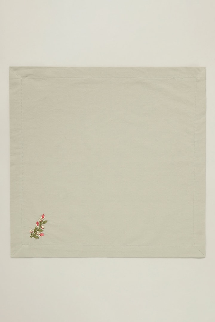 Beige Pure Cotton Floral Hand Embroidered Dinner Napkin Set by Design Gaatha at Pernia's Pop Up Shop