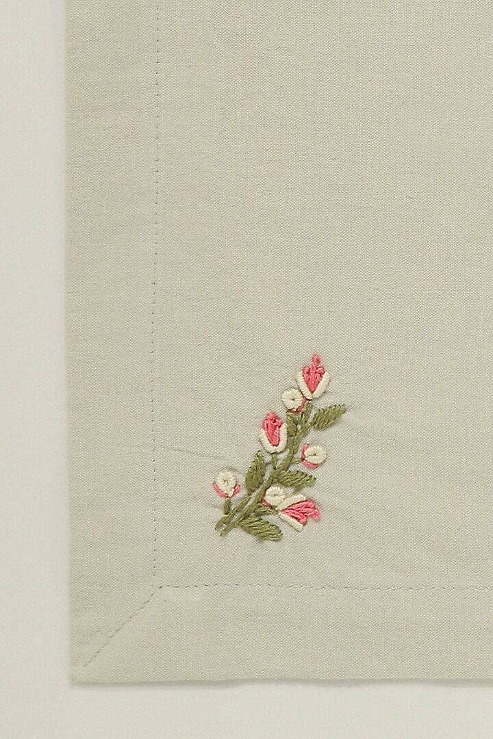 Beige Pure Cotton Floral Hand Embroidered Dinner Napkin Set by Design Gaatha at Pernia's Pop Up Shop