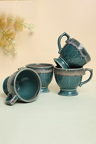 Teal Ceramic Cup Set by Design Gaatha