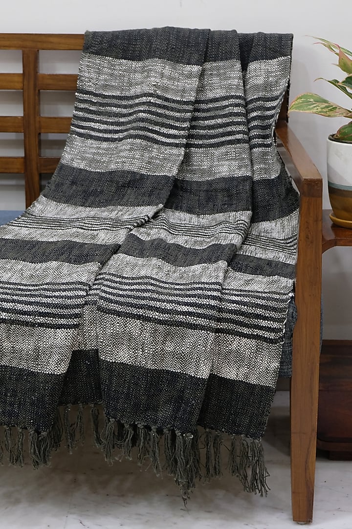 Charcoal & Cream Cotton Handwoven Throw by Design Gaatha at Pernia's Pop Up Shop